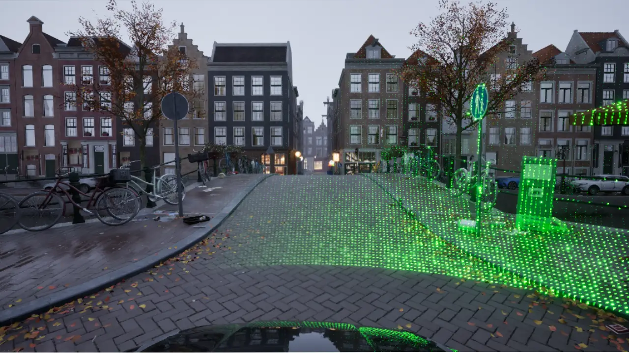 RGB frame with LiDAR overlay plus labels (stencil IDs)